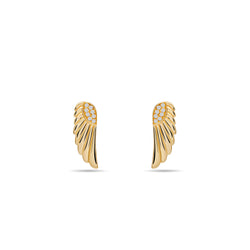 These magical and enchanting diamond earring studs are made of 14 karat gold with a handset diamond pavé. Inspired by the wings of a goddess, its glowing gold and diamonds will brighten your day. 