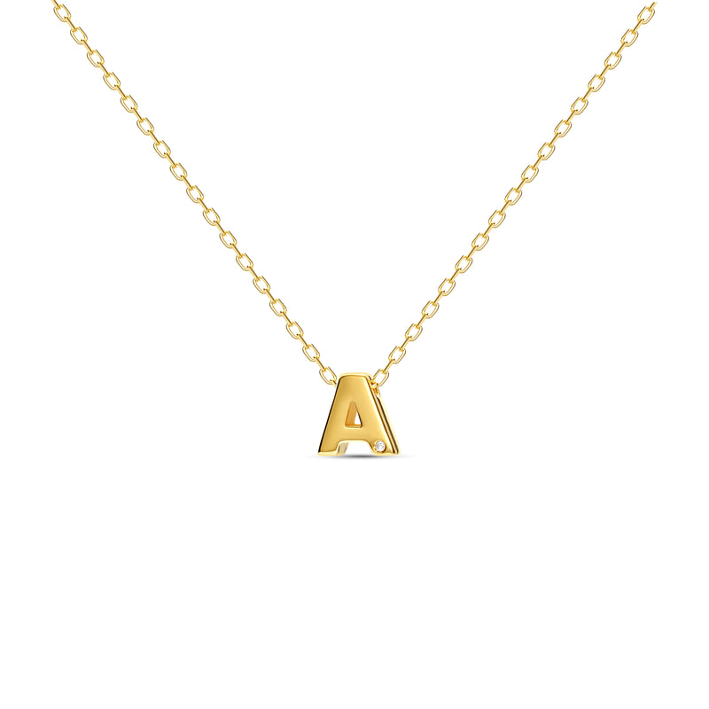 A gold vermeil necklace with your initial letter. This letter necklace is a special jewelry piece that can be worn day and night. A genuine diamond stone in the corner of the letter makes this gold necklace a luxury and ideal gift for yourself, your best friend or loved one. 