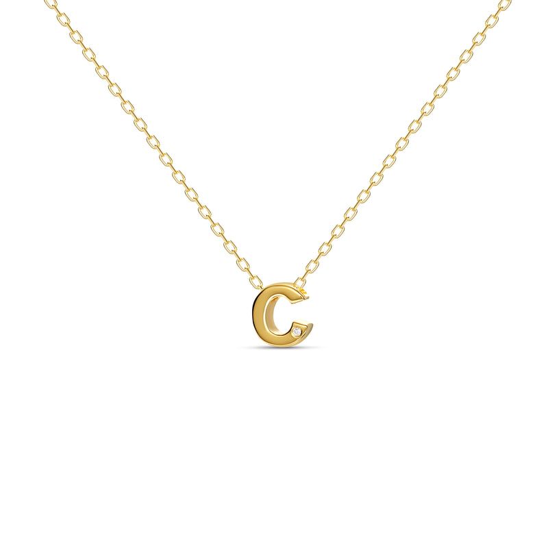 A 18 karat gold vermeil necklace with your initial letter "C". This diamond letter necklace is a special jewelry necklace that can be worn day and night. A genuine diamond stone in the corner of the letter makes this gold diamond necklace a luxury and ideal gift for yourself, your best friend or loved one. 