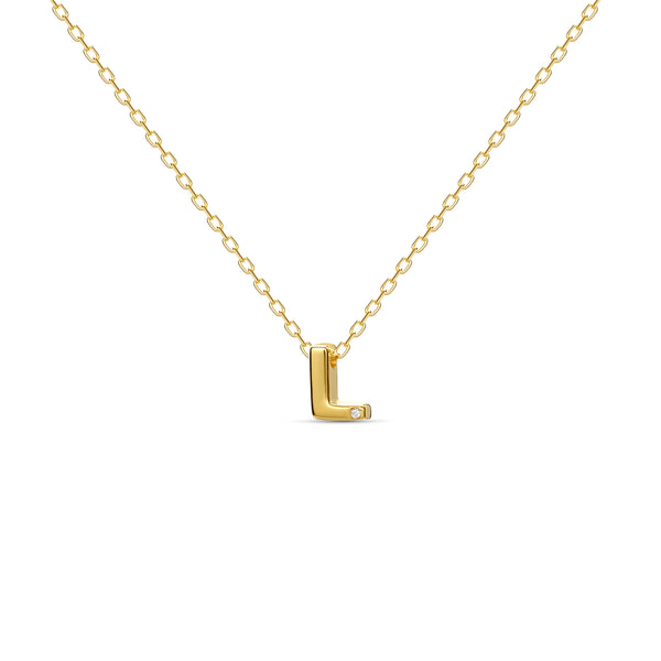 A 18 karat gold vermeil necklace with your initial letter "L". This diamond letter necklace is a special jewelry necklace that can be worn day and night. A genuine diamond stone in the corner of the letter makes this gold diamond necklace a luxury and ideal gift for yourself, your best friend or loved one. 