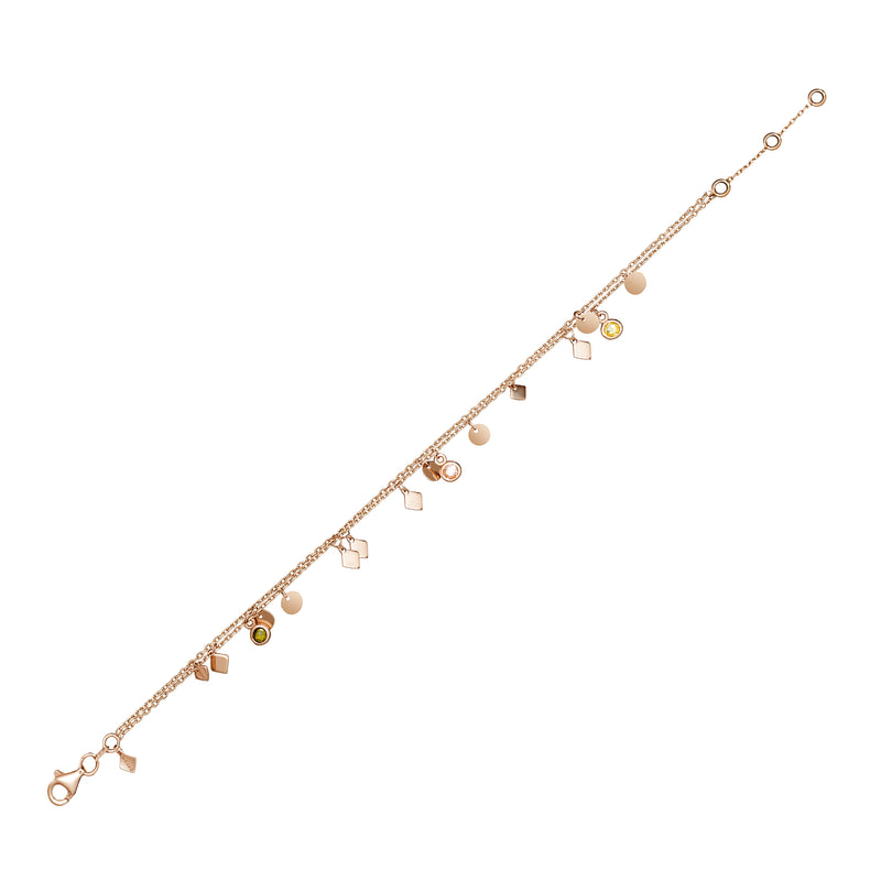 Rose Gold. This double chain 14 karat gold ankle bracelet is one of our bestsellers!  The double chain anklet with all its shimmer, colours and little charms will accompany you with every step you take.