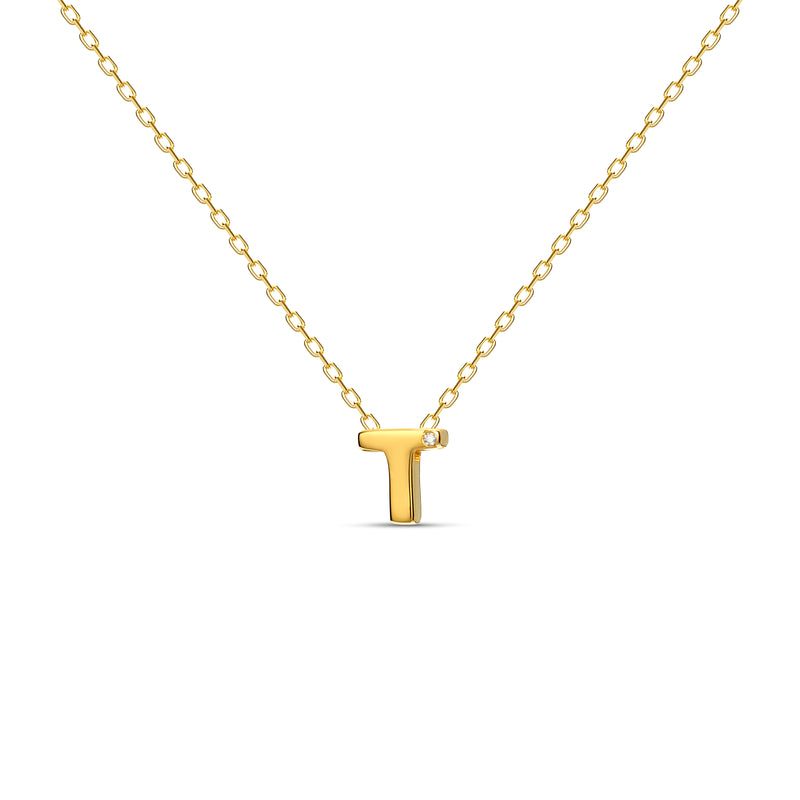 Mosuo Jewellery Diamant Buchstaben Halskette “T”- Vermeil