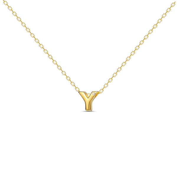 A 18 karat gold vermeil necklace with your initial letter "Y". This diamond letter necklace is a special gold necklace that can be worn day and night. A genuine diamond stone in the corner of the letter makes this gold diamond necklace a luxury and ideal gift for yourself, your best friend or loved one. 