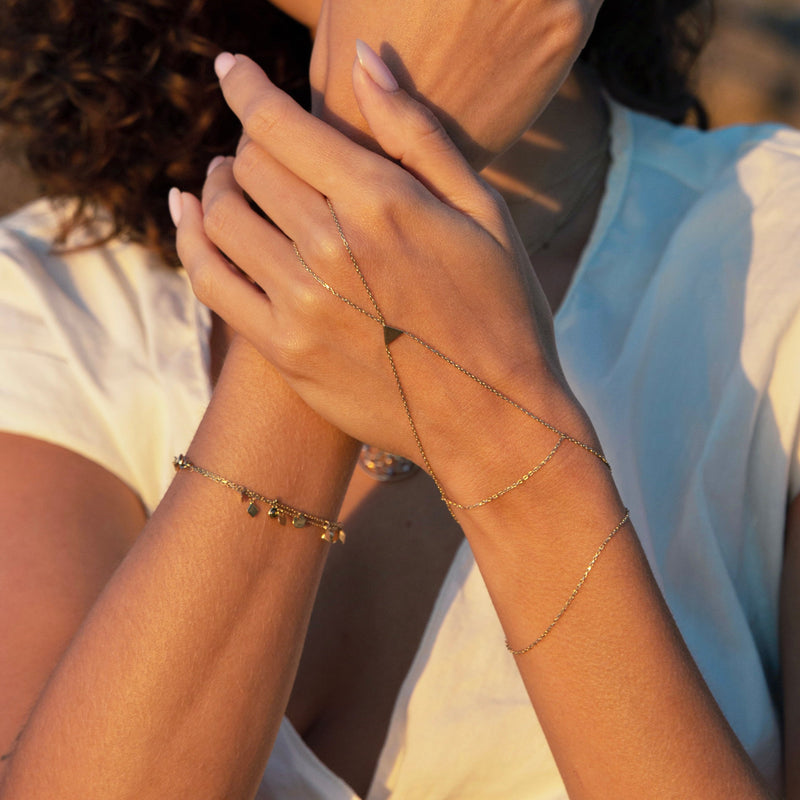 Triangle Finger Bracelet - 14 karat gold bracelet for women