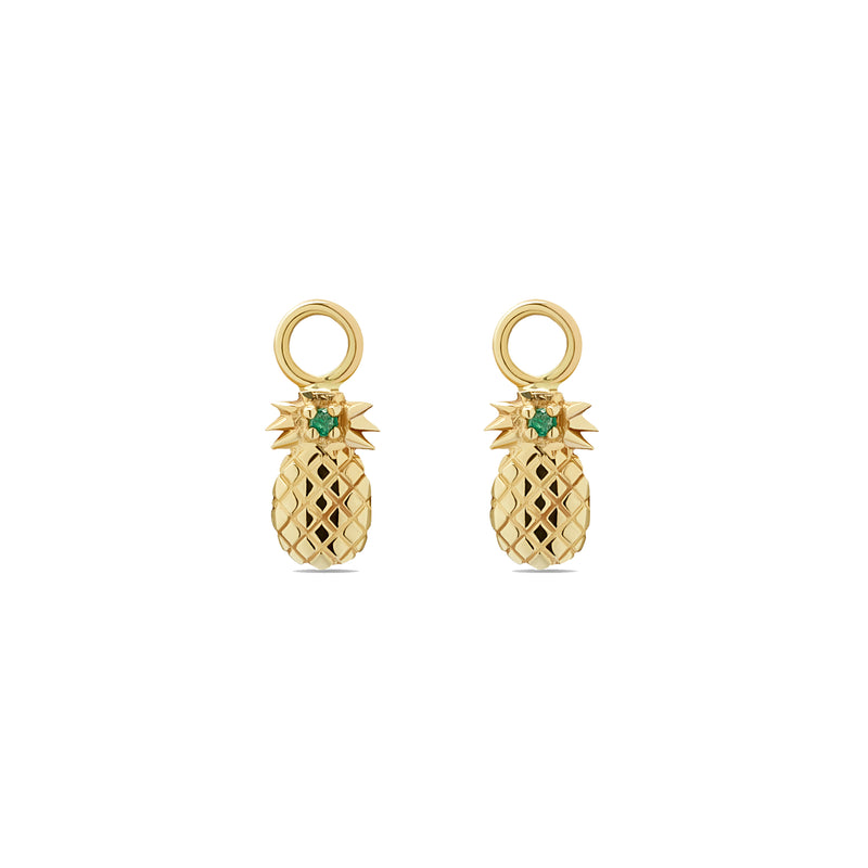 Pineapple Charms for Hoops - 14 karat gold, emerald 0.03 ct