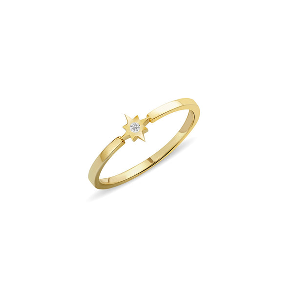 Diamond Star Ring - 14 karat gold ring for women, diamonds 0.01ct